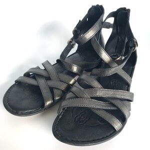 Born Black Grey Metallic Ankle Strap Rubber Sole Sandals (7/7.5)